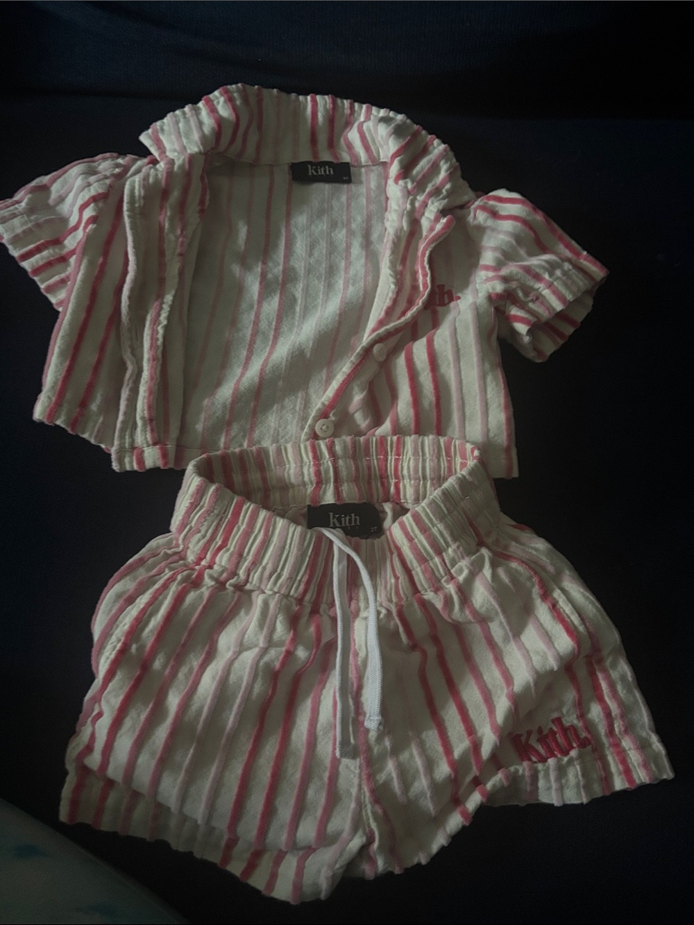 Kith White and Pink Striped Kids Pajama Set